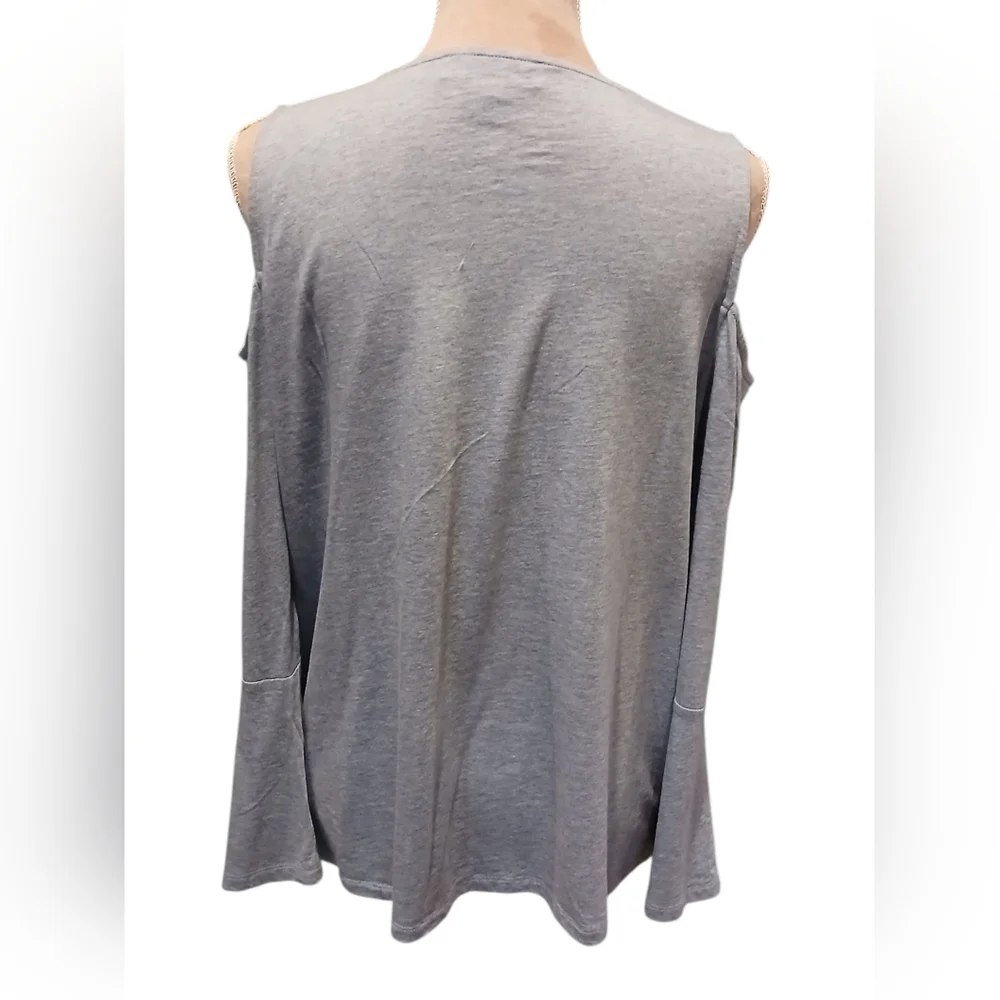Michael Kors Heathered Blue Lace Front Cold Shoulder Long sleeve Large